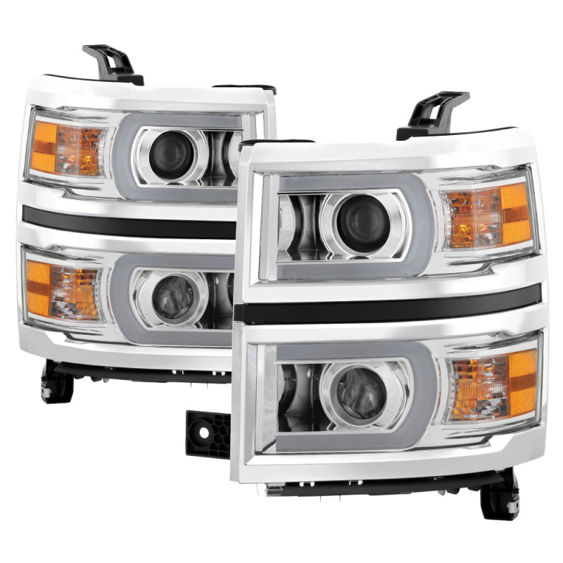 xTune Chevy Silverado 1500 14-15 Projector Headlights Light Bar DRL Chrome PRO-JH-CS14-LBDRL-C - 9034985