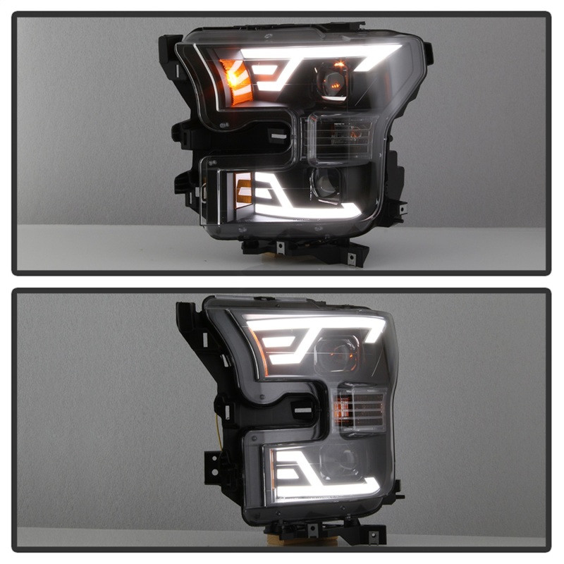 xTune 15-17 Ford F-150 DRL LED Light Bar Projector Headlights - Black (PRO-JH-FF15015-LB-BK) - 9042935
