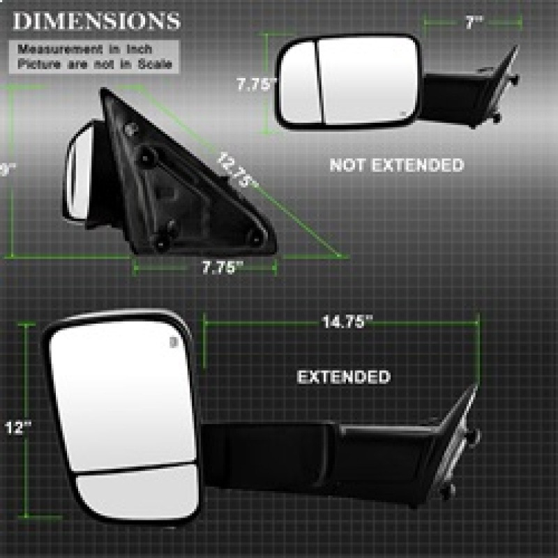 xTune Dodge Ram 1500 09-12 Extendable Heated Adjust Mirror Black Housing Left MIR-DRAM09S-PWH-L - 9935596