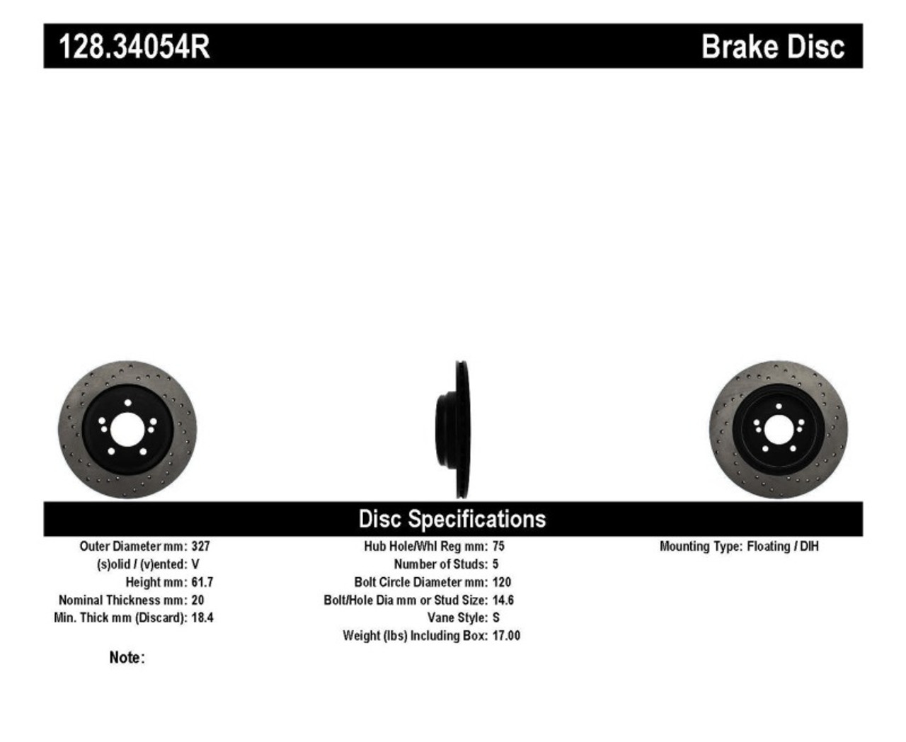 StopTech 01-07 BMW M3 (E46) / 00-04 M5 (E39) Drilled Right Rear Rotor - 128.34054R