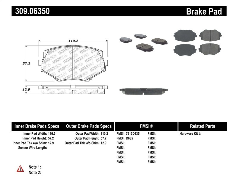 StopTech Performance 94-97/99-05 Miata w/Normal Suspension Front Brake Pads D635 - 309.06350