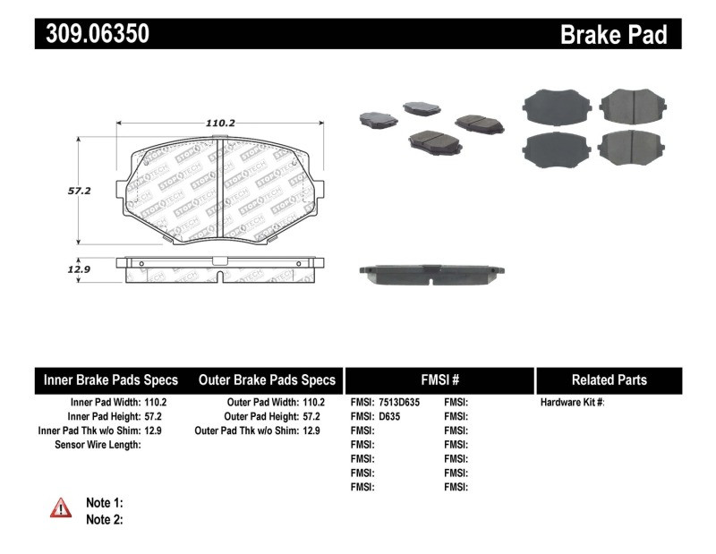 StopTech Performance 94-97/99-05 Miata w/Normal Suspension Front Brake Pads D635 - 309.06350