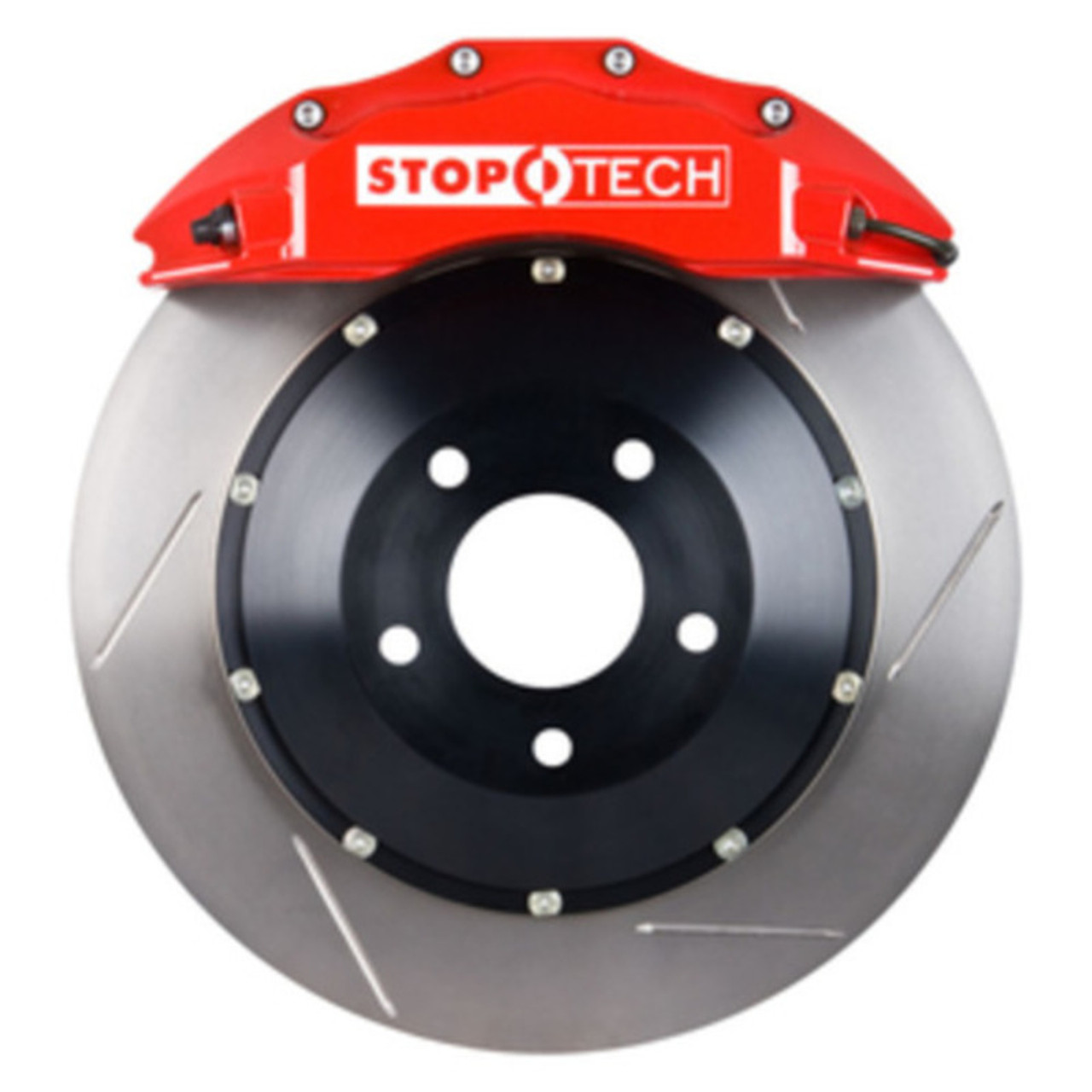StopTech 03-06 Evo Front BBK w/ Red ST-60 Calipers Slotted 355x32mm Rotors Pads and SS Lines - 83.622.6700.71