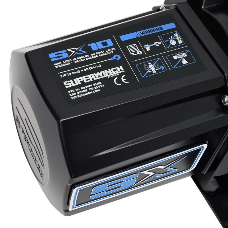 Superwinch 10000 LBS 12V DC 3/8in x 80ft Synthetic Rope SX10SR Winch - Semi Gloss Black - 1710204