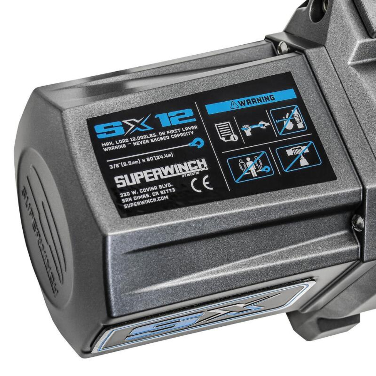 Superwinch 12000 LBS 12V DC 3/8in x 80ft Synthetic Rope SX 12000SR Winch - Graphite - 1712201