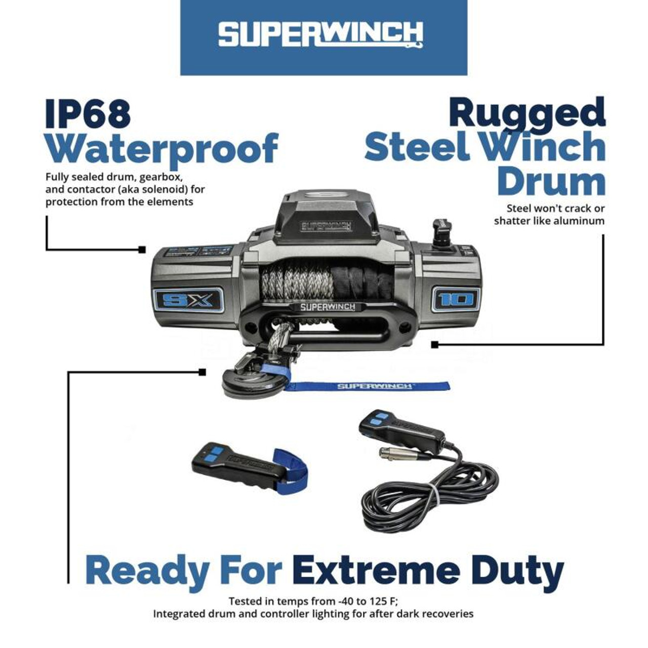 Superwinch 12000 LBS 12V DC 3/8in x 80ft Synthetic Rope SX 12000SR Winch - Graphite - 1712201