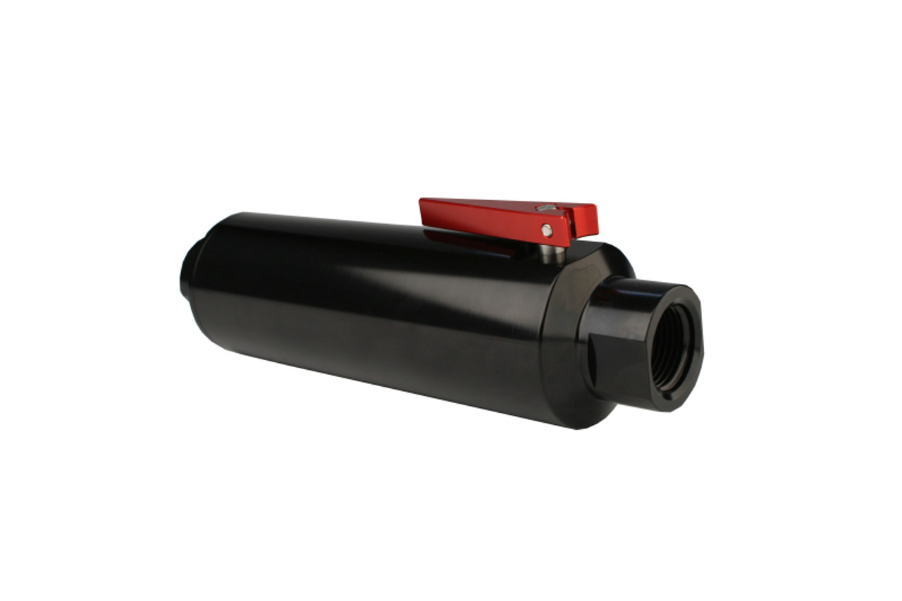 Aeromotive In-Line AN-12 Filter w/Shutoff Valve 100 Micron SS Element - Black Anodize Finish - 12332