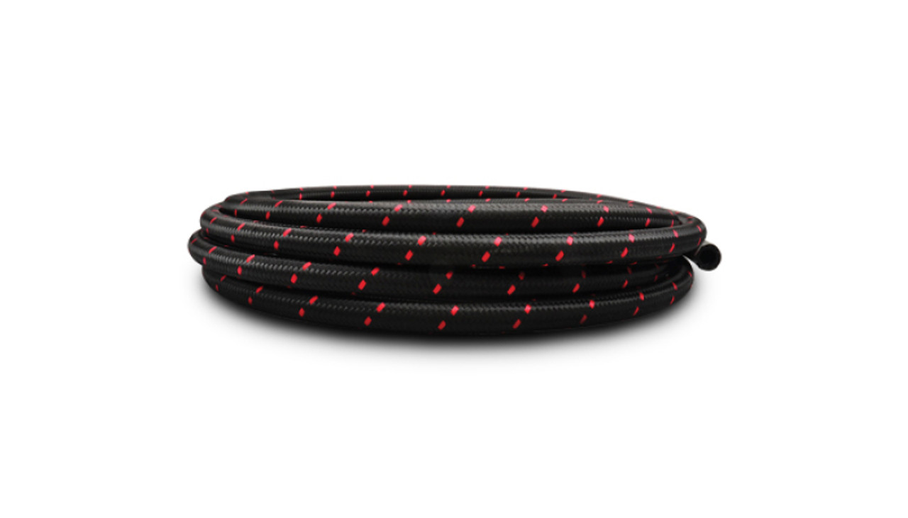 Vibrant -12 AN Two-Tone Black/Red Nylon Braided Flex Hose (20 foot roll) - 11982R