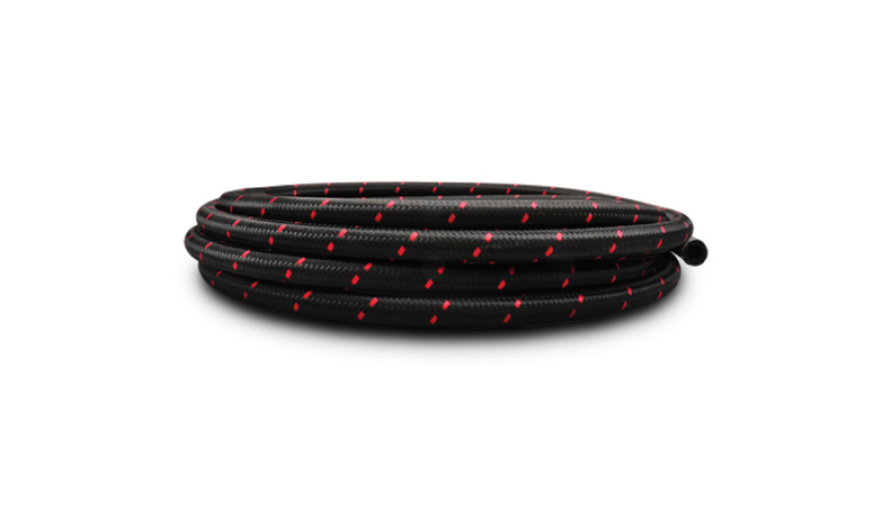 Vibrant -12 AN Two-Tone Black/Red Nylon Braided Flex Hose (20 foot roll) - 11982R