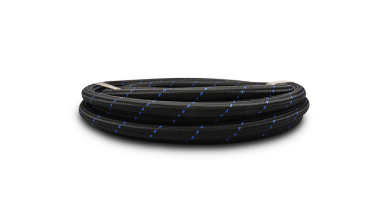 Vibrant -8 AN Two-Tone Black/Blue Nylon Braided Flex Hose (5 foot roll) - 11988B