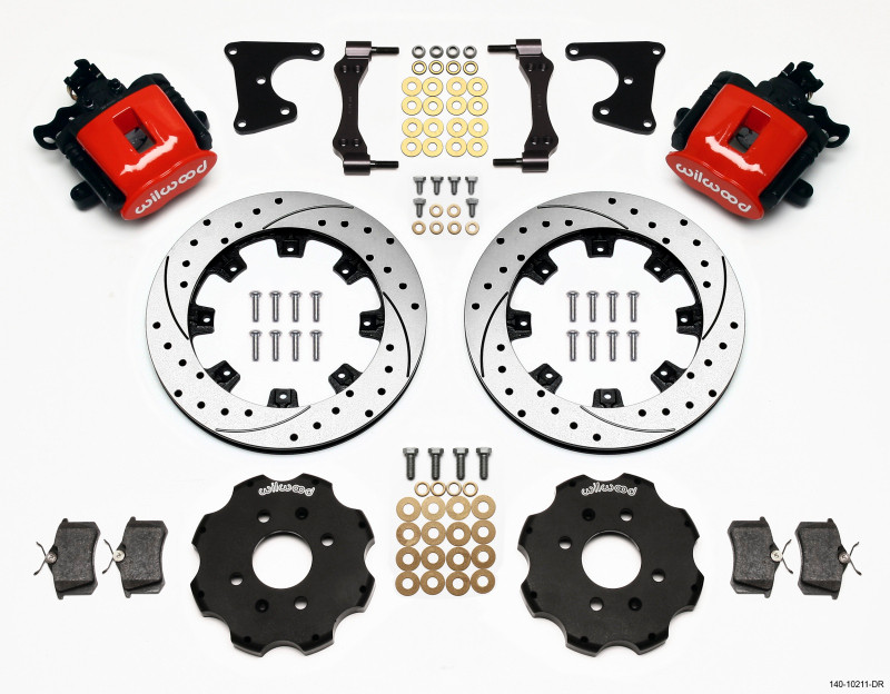 Wilwood Combination Parking Brake Rear Kit 12.19in Drilled Red Civic / Integra Drum 2.71 Hub Offset - 140-10211-DR