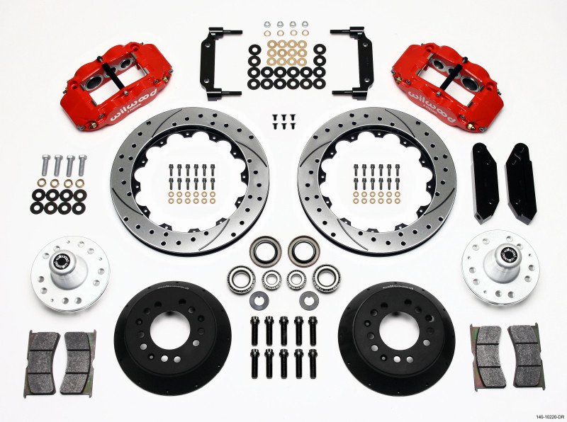 Wilwood Narrow Superlite 6R Front Hub Kit 12.88in Drilled Red 1970-1973 Mustang Disc Spindle - 140-10220-DR