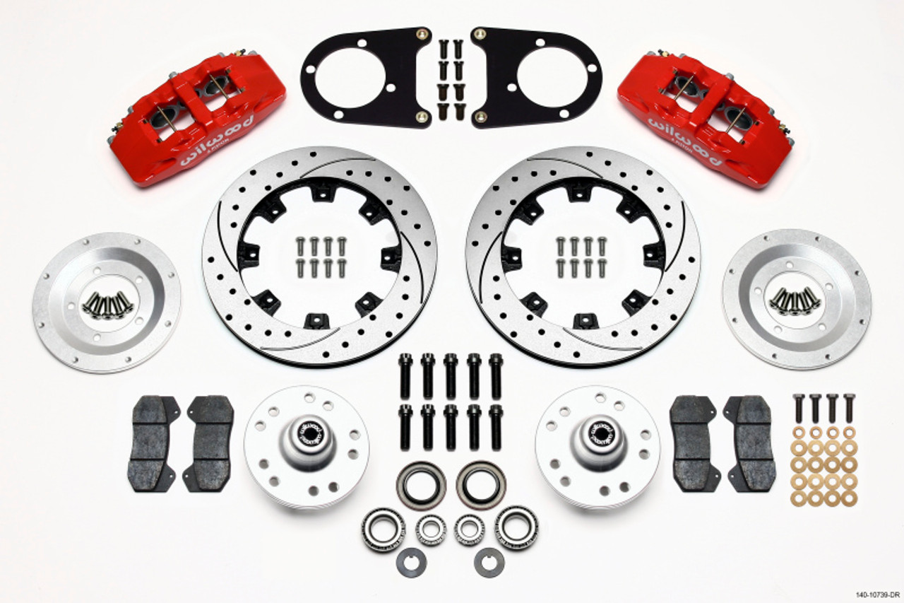 Wilwood Dynapro 6 Front Hub Kit 12.19in Drilled Red 37-48 Ford Psgr. Car Spindle - 140-10739-DR