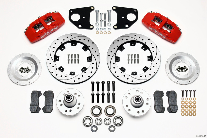 Wilwood Dynapro 6 Front Hub Kit 12.19in Drilled Red 62-72 CDP B & E Body-Drum - 140-10740-DR