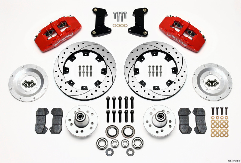 Wilwood Dynapro 6 Front Hub Kit 12.19in Drilled Red 74-80 Pinto/Mustang II Disc Spindle only - 140-10742-DR