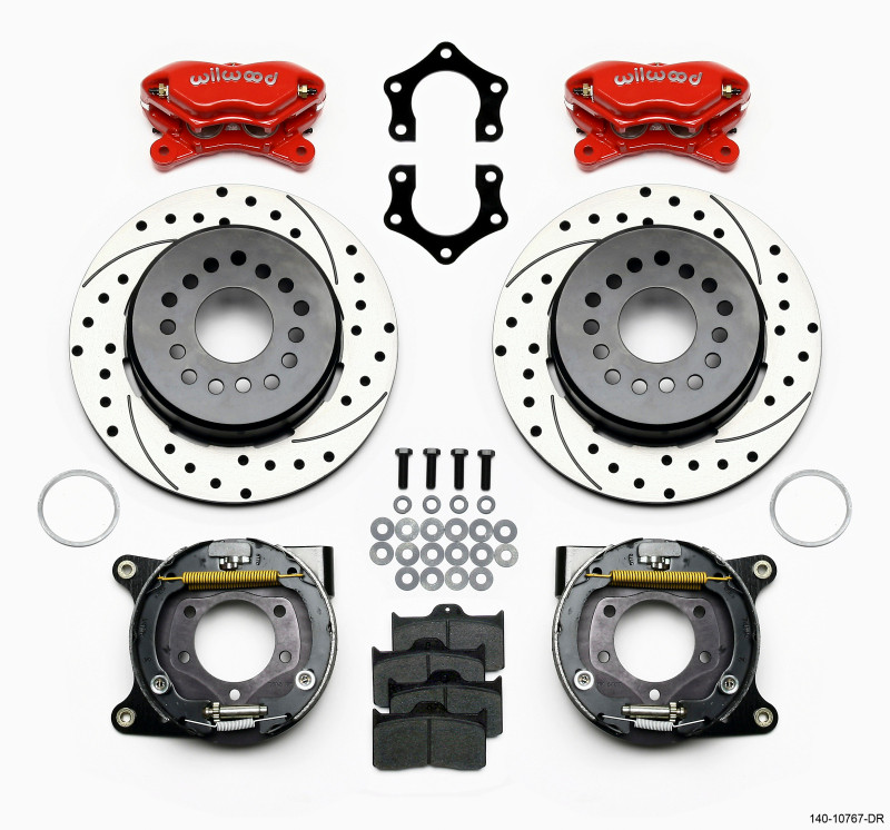 Wilwood Forged Dynalite P/S Park Brake Kit Drilled Red Mopar/Dana 2.50in Off w/Snap Ring Brng - 140-10767-DR