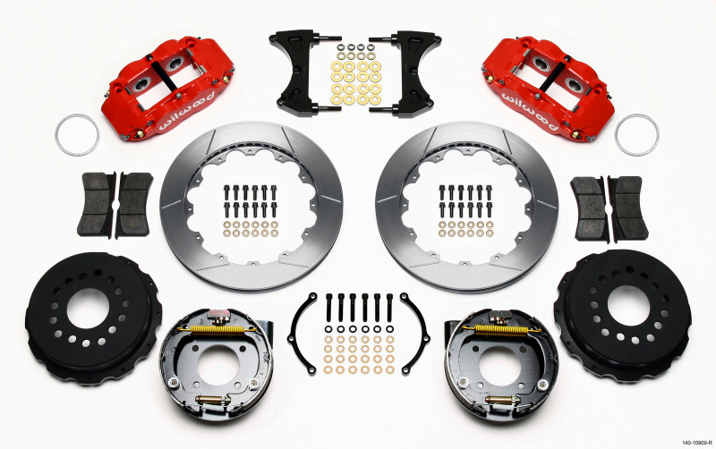 Wilwood Narrow Superlite 4R Rear P-Brk Kit 12.88in Red Chevy 12 Bolt-Spec 3.15in Brng Front mt - 140-10909-R