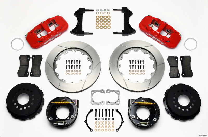 Wilwood AERO4 Rear P-Brake Kit 14.00in Red Chevy 12 Bolt-Spec 3.15in Brng - 140-10945-R