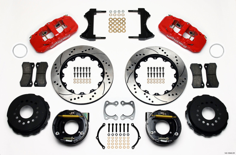 Wilwood AERO4 Rear P-Brake Kit 14.00in Drilled Red Small Ford 2.66in Offset - 140-10946-DR