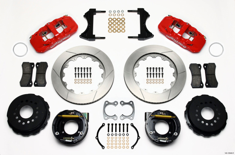 Wilwood AERO4 Rear P-Brake Kit 14.00in Red Small Ford 2.66in Offset - 140-10946-R
