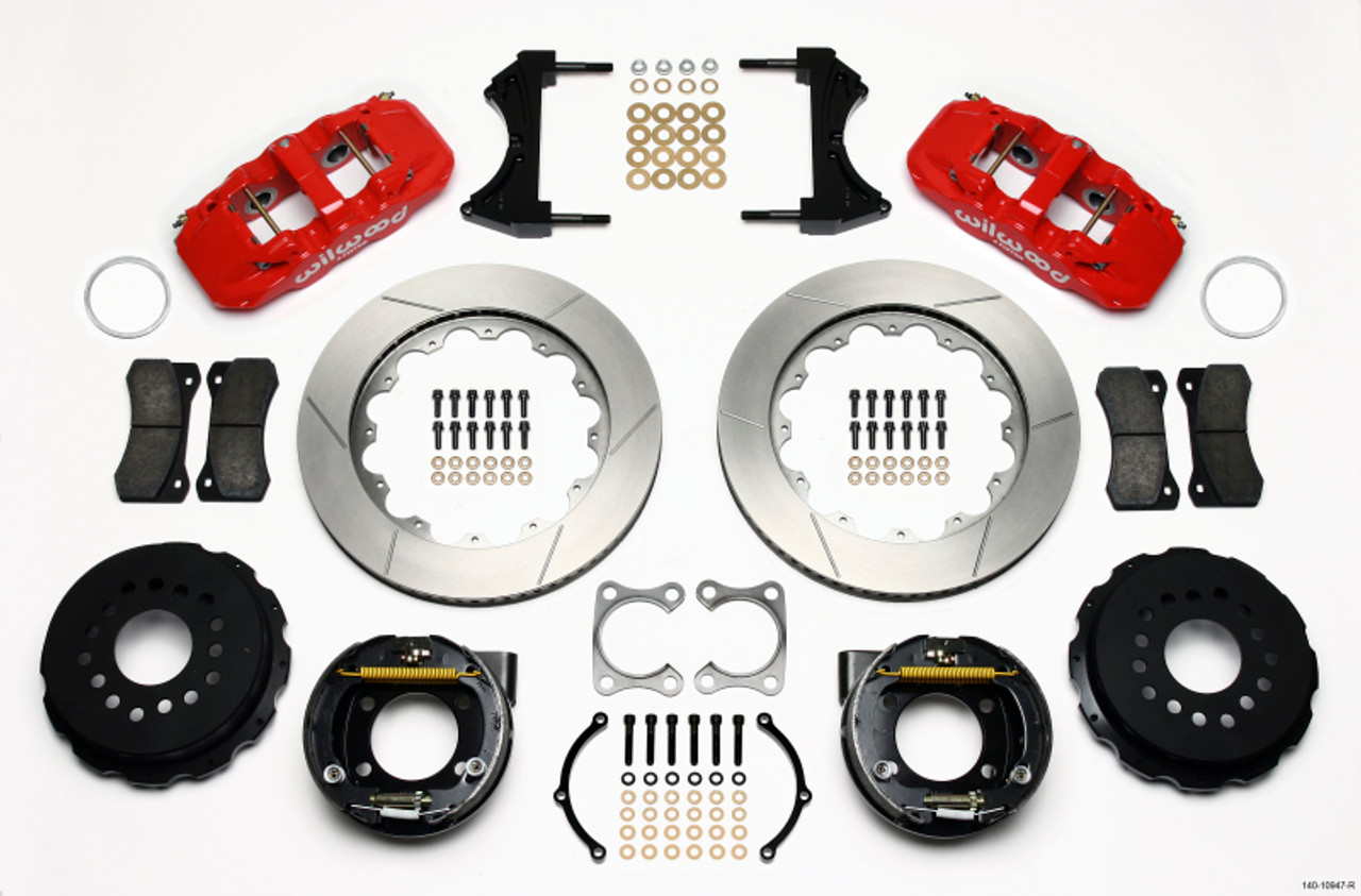 Wilwood AERO4 Rear P-Brake Kit 14.00in Red Big Ford Old Style 2.36in Offset - 140-10947-R