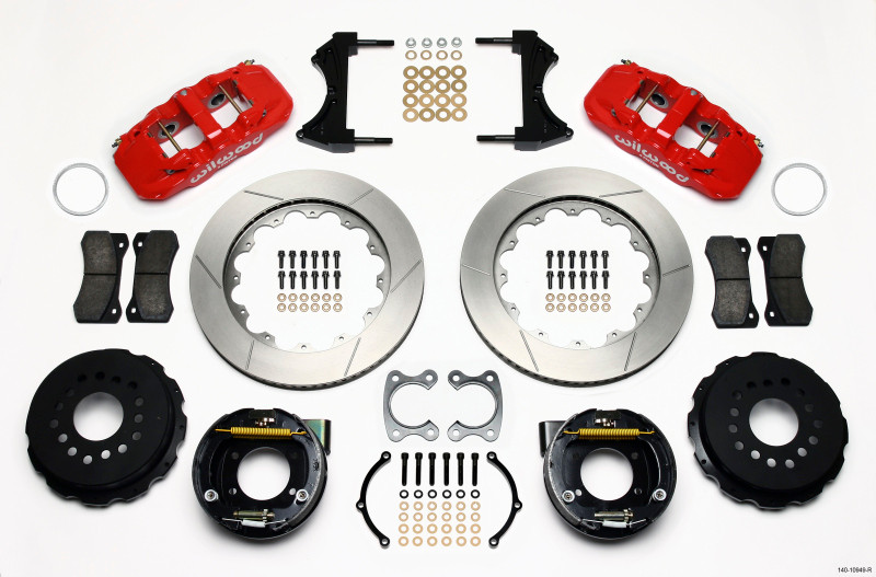 Wilwood AERO4 Rear P-Brake Kit 14.00in Red Small Ford 2.50in Offset - 140-10949-R