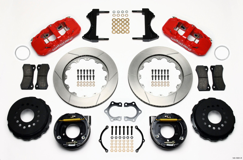 Wilwood AERO4 Rear P-Brake Kit 14.00in Red Mopar/Dana 2.36in Off w/Snap Ring Brng - 140-10951-R