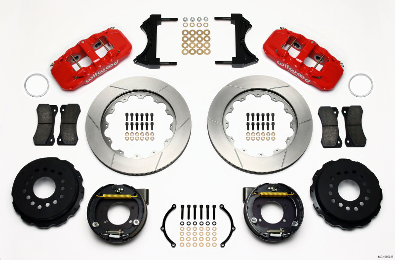 Wilwood AERO4 Rear P-Brake Kit 14.00in Red Ford 8.8 w/2.5in Offset-5 Lug - 140-10952-R