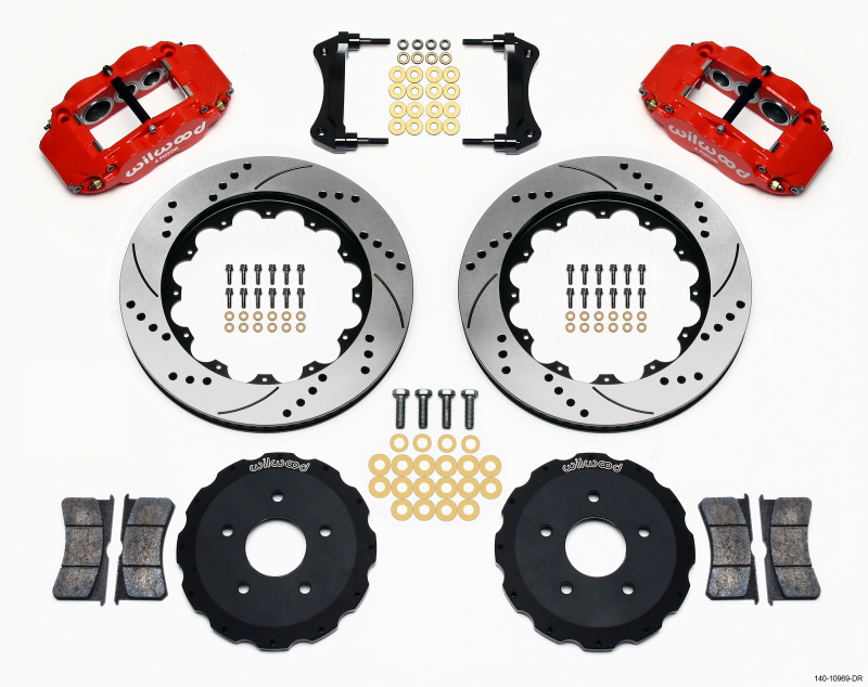 Wilwood Narrow Superlite 6R Front Hat Kit 14.00in Drill Red Backdraft Cobra (BMW E36 Based) - 140-10969-DR