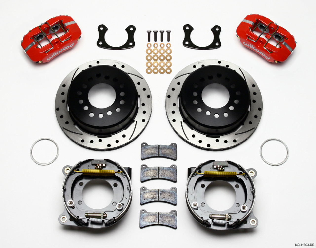 Wilwood Dynapro Low-Profile 11.00in P-Brake Kit Drill-Red Small Ford 2.66in Offset - 140-11393-DR