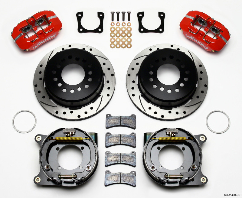 Wilwood Dynapro Low-Profile 11.00in P-Brake Kit Drill-Red Chevy 12 Bolt Spcl 2.81in Off Stag Mount - 140-11400-DR