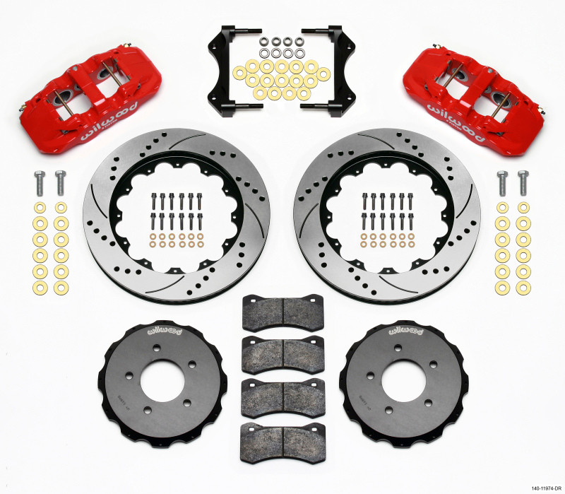 Wilwood AERO6 Front Hat Kit 14.00 Drilled Red 99-06 BMW E46 - 140-11974-DR