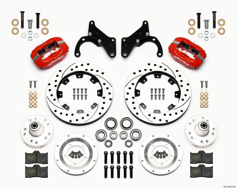 Wilwood Forged Dynalite Front Kit 12.19in Drilled Red 65-68 Chevy Impala -Drum Spindle - 140-12022-DR