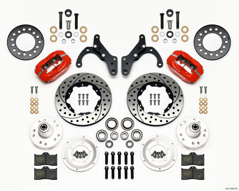 Wilwood Forged Dynalite Front Kit 11.00in Drill-Red 69-70 Impala Drum/Disc 69-82 Vette - 140-12040-DR