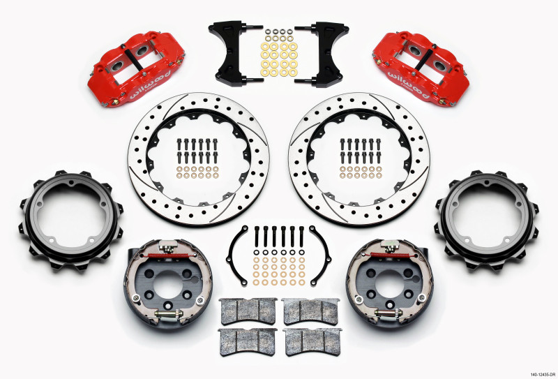 Wilwood Narrow Superlite 4R Rear P-Brk Kit 12.88in Drill Red Strange Eng Floater 3.49in Offset - 140-12435-DR