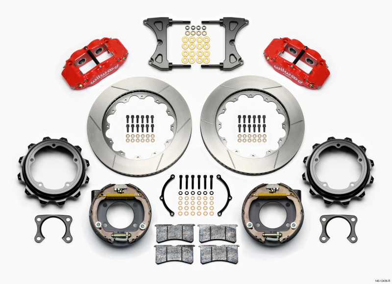 Wilwood Narrow Superlite 4R Rear P-Brk Kit 14.00in Red Strange Eng Floater 3.49in Offset - 140-12436-R