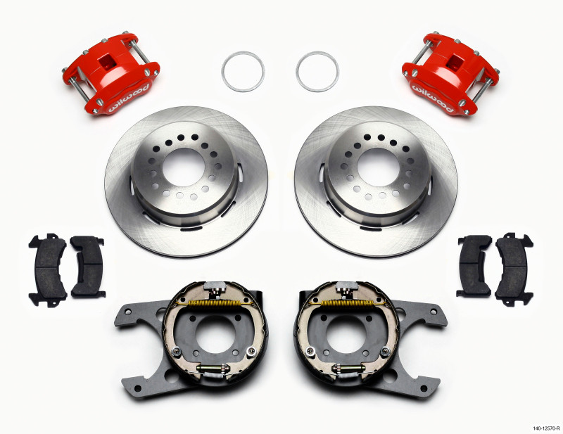Wilwood D154 P/S Park Brake Kit Red 12 Bolt 2.75in offset Staggered Shock - 140-12570-R
