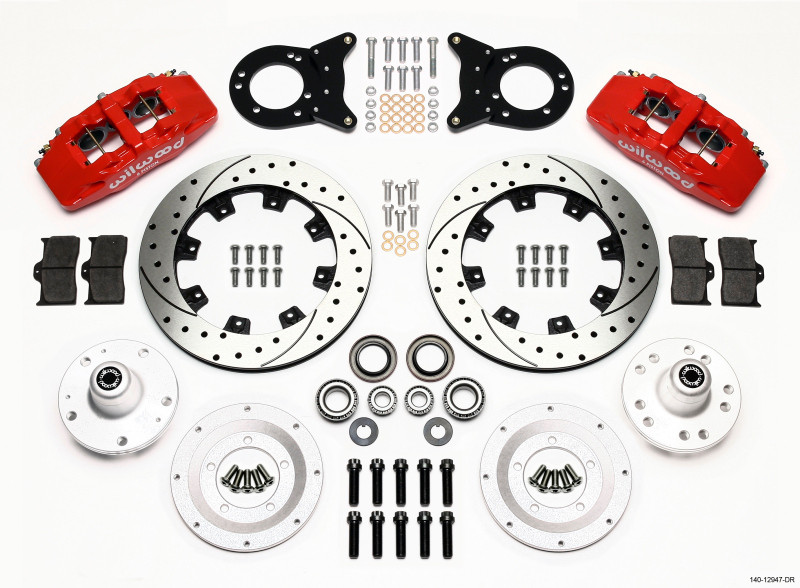 Wilwood Dynapro 6 Front Hub Kit 12.19in Drill Red 1965-1969 Mustang Disc & Drum Spindle - 140-12947-DR