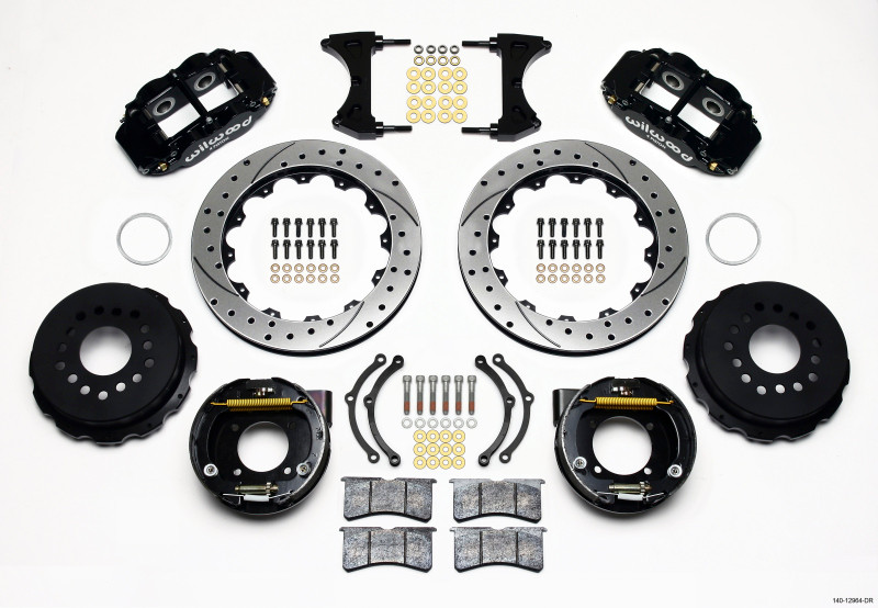 Wilwood Narrow Superlite 4R Rear P-Brk Kit 12.88in Drilled Chevy 12 Bolt w/ C-Clips - 140-12964-D