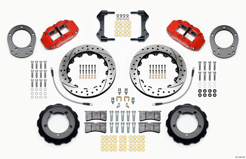 Wilwood Narrow Superlite 4R Front Hat Kit 12.88in Drill Red 76-77 Ford Bronco Dana 44 w/Lines - 140-13305-DR