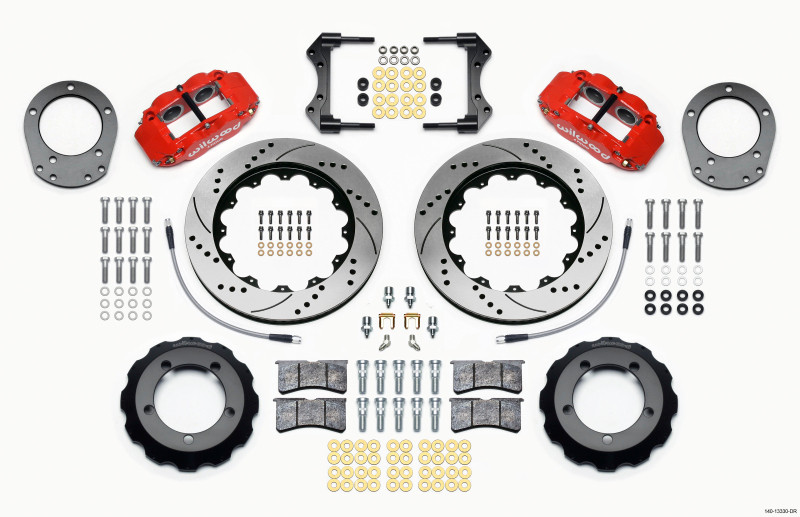 Wilwood Narrow Superlite 4R Front Hat Kit 14.00in Drill Red 76-77 Ford Bronco Dana 44 w/Lines - 140-13330-DR