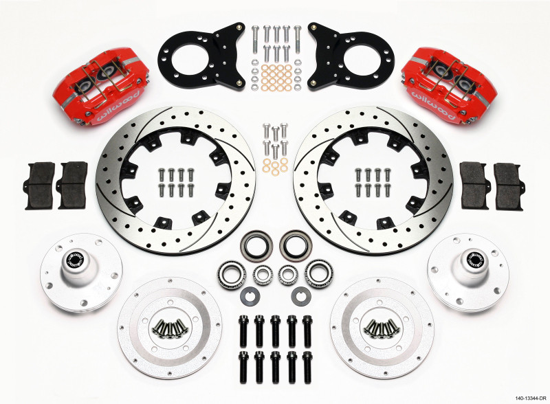 Wilwood Dynapro Dust-Boot Front Kit 12.19in Drill Red 1965-1969 Mustang Disc & Drum Spindle - 140-13344-DR