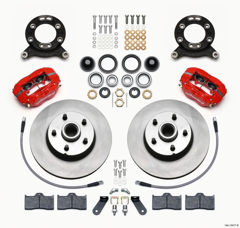 Wilwood Forged Dynalite-M Front Kit 11.30in 1 PC Rotor&Hub Red 1970-1973 Mustang Disc & Drum Spindle - 140-13477-R