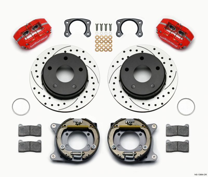 Wilwood Dynapro Lug Mount P/S Park Brake Kit Drilled Red Big Ford New 2.38in Off Bronco 5 x 5.50 - 140-13664-DR