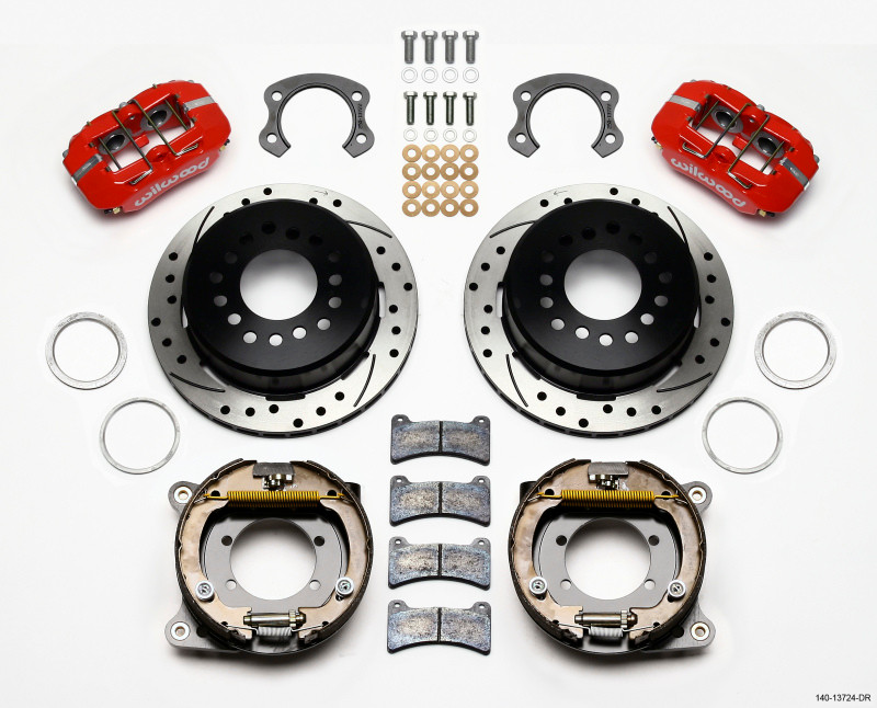 Wilwood Dynapro Low-Profile 11.00in P-Brake Kit Drill-Red Ford 8.8 Special w/2.50in Offset-5 Lug - 140-13724-DR