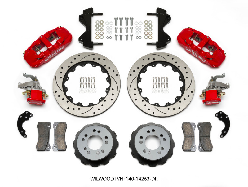 Wilwood AERO4 / MC4 Rear Kit 14.00 Drilled Red Currie Pro-Tour Unit Bearing Floater - 140-14263-DR