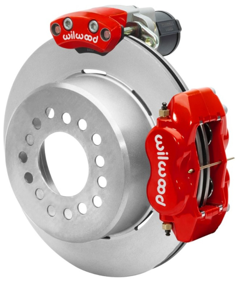 Wilwood Forged Dynalite Rear Electronic Parking Brake Kit - Red Powder Coat Caliper - Plain Rotor - 140-16130-R