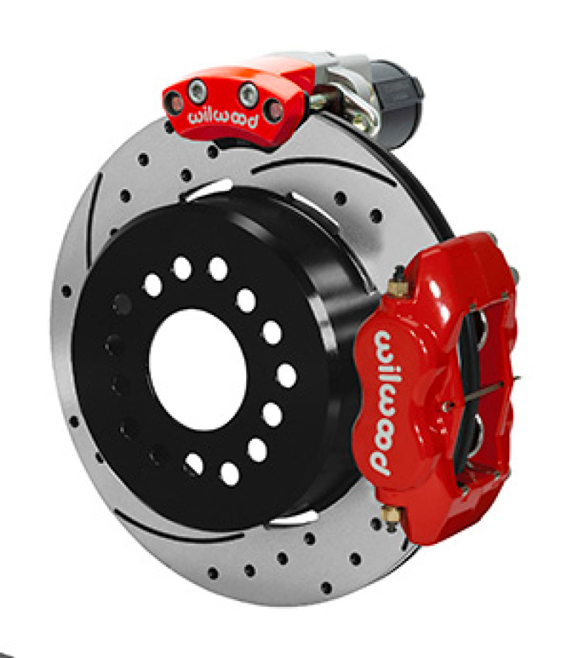 Wilwood Forged Dynalite Rear Electronic Parking Brake Kit - Red Powder Coat Caliper - SRP D/S Rotor - 140-16164-DR