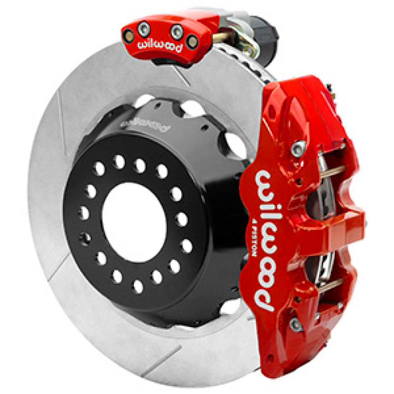 Wilwood AERO4 Big Brake Rear Electronic Parking Brake Kit - Red - Powder Coat Caliper - GT SLT Rotor - 140-16170-R