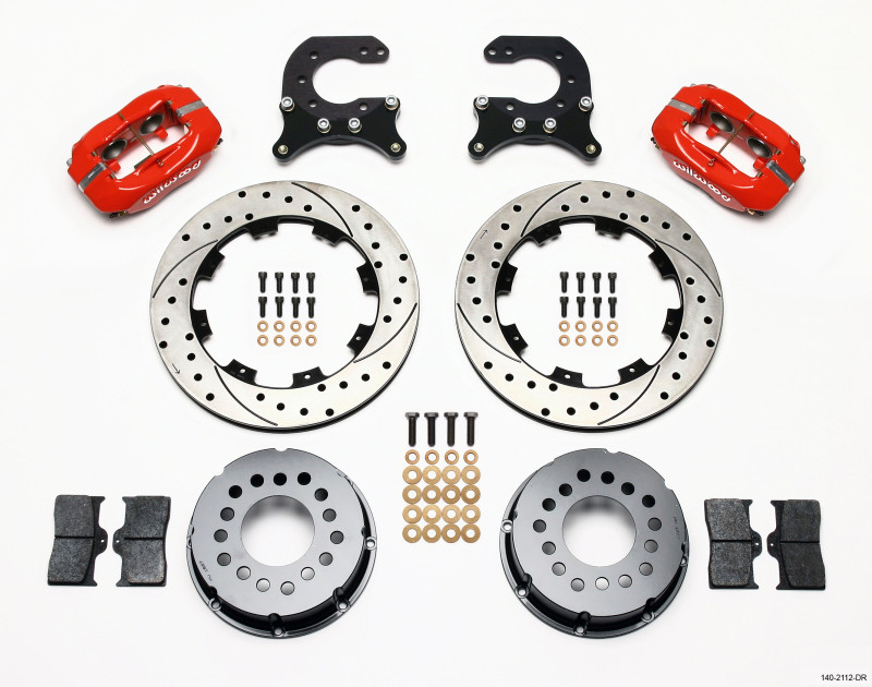 Wilwood Forged Dynalite P/S Rear Kit Drilled Red Chev 12 Bolt w C-Clips - 140-2112-DR